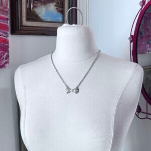 rhinestone bow pendant silver necklace